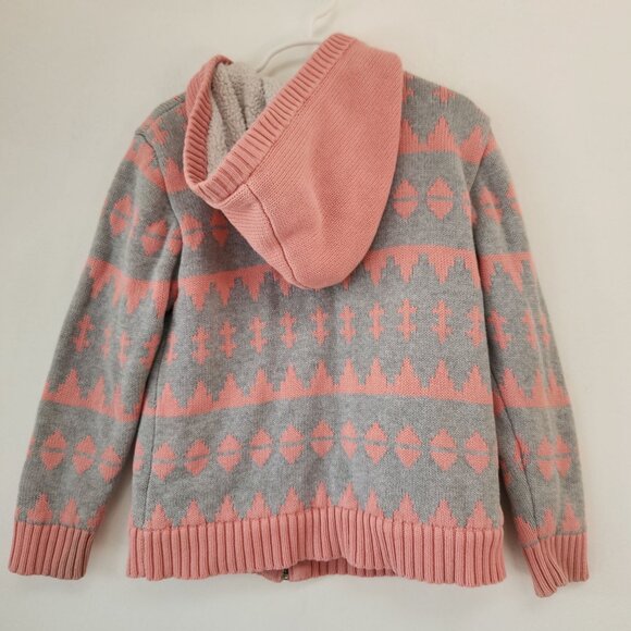 Hanna Andersson Knit Sweater Hooded Full Zip Jacket Pink Grey Size 6/7 - Picture 2 of 6